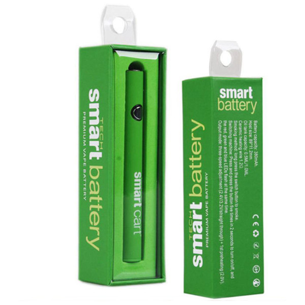 SmartCart Battery Green Smart Carts 380mAh Preheat VV Variable Voltage Bottom USB Charger Charging Battery For 510 Thick Oil Cartridge Tank