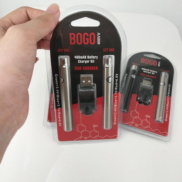 BOGO Double Battery 400mAh Preheat VV Vape Pen Batteries Fit 510 thread Battery Charger Blister Pack Kit For CE3 Tank G2 Cartridges