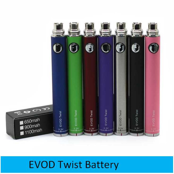 Evod Twist Battery E cigs Variable Voltage VV 510 Vape Batteries 3.3V-4.8V 650mAh 900mAh 1100mAh eGo ecig Battery for CE4 MT3 Atomizer