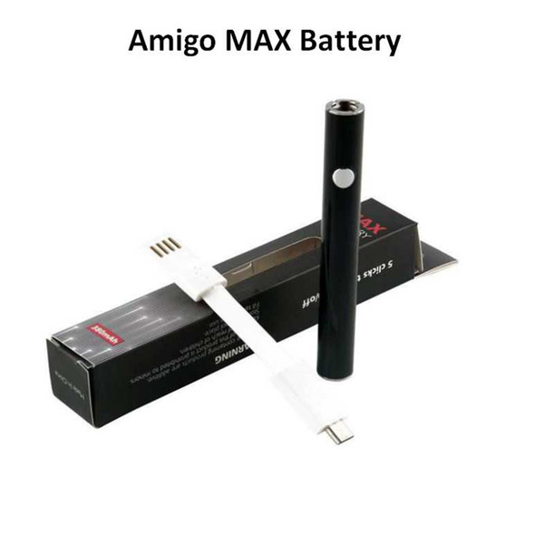 Original Amigo Max Preheat Battery 380mah Adjustable Voltage Bottom USB Charging Vape Batteries For Thick Oil Vaporizer Pen Vape Cartridges