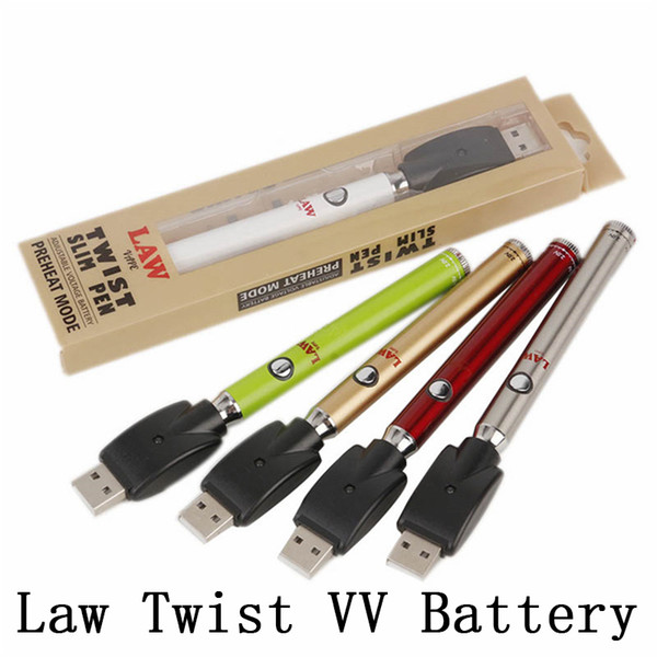 Law Twist Preheat Vape Battery 380mAh Bottom Voltage Adjustable Batteries with USB Charger E-Cigarette Battery For 510 Thick Oil Cartridge