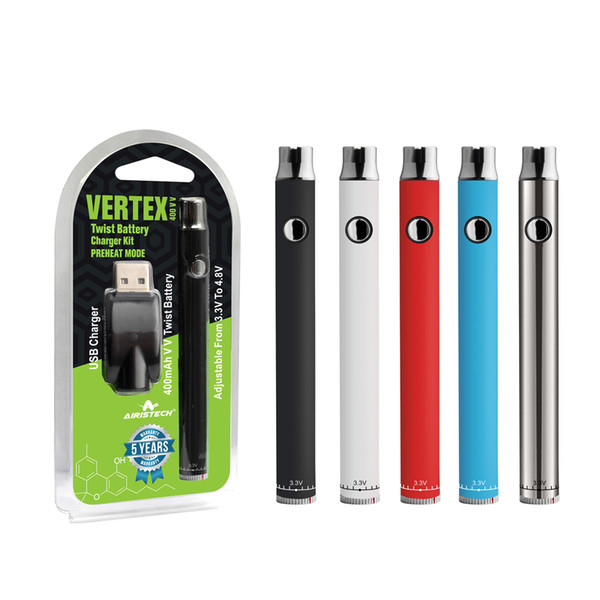 Original Airis Vertex Twist VV Battery 400mAh Bottom Voltage Adjustable 3.3 to 4.8V Vape Battery For 510 Thread Cartridge Vape pen batteries