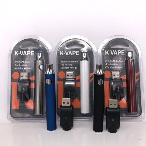 New K-Vape Vape Pen 1100mAh Preheating 510 Vape Battery E Cigarette 510 Thread Variable Voltage Battery For Thick Oil Vape Cartridge