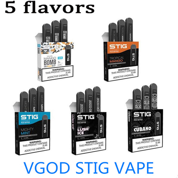 DHL VGOD STIG Disposable Pod Vape Pen Kit Built-in 270mAh Battery 1.2ml Cartridge Portable E Cigarette Kit 4 Flavors High Qulity