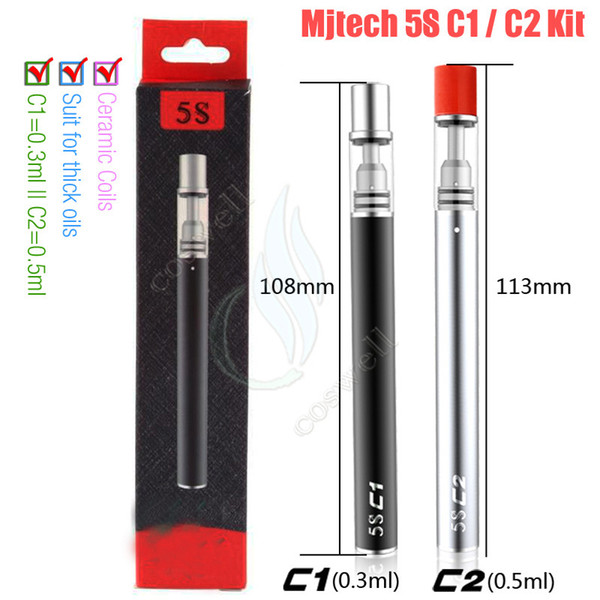 Authentic Mjtech 5S C1/C2 Vape Pen Thick Oil Cartridges O pen CE3 Ceramic Coils Glass Pyrex Tank 320mAh Disposable Kits e Cigarettes vapor