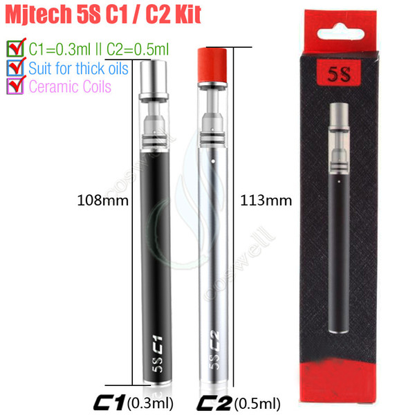 Original Mjtech 5S C1 C2 Vape Pen for Thick Oil Cartridges O pen CE3 Ceramic Coils Glass Tank 320mAh Starter Disposable Kits e cigs vapor