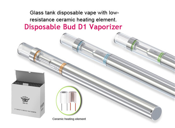 Disposable E-Cigarette Bud D1 0.5ml Ceramic Glass Tank Vape 310mah Battery Disposable Empty Vape Pen Cartridges 150-200 Puff Disposable Pens