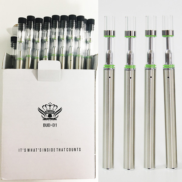 Bud D1 Disposable E-Cigarette Ceramic Coil Glass Vape Tanks 0.5ml Vape 310mah Battery Disposable Empty Vape Pen Cartridges Huge Vapor