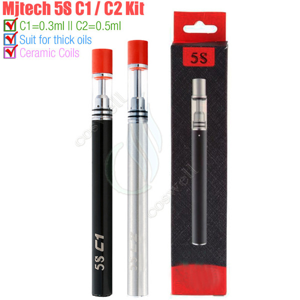 100%Original Mjtech 5S C1/C2 Vape Pen Thick Oil Cartridges O pen CE3 Ceramic Coils Glass Pyrex Tank 320mAh Disposable Kits e Cigarette vapor