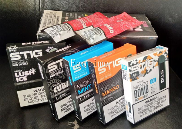 New package 5 flavors Vgod Stig Pod Disposable Vape Pen Kit mango 270mAh Fully Charged Battery With 1.2ml pods Capacity Disposable E-Cig Kit