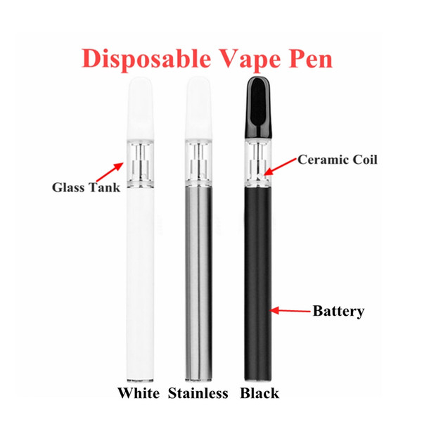 Disposable Vape Pen 0.5ml Vape Pen Ceramic Coil Glass Tank Clear Plastic Tube Package With 350mAh Disposable Battery