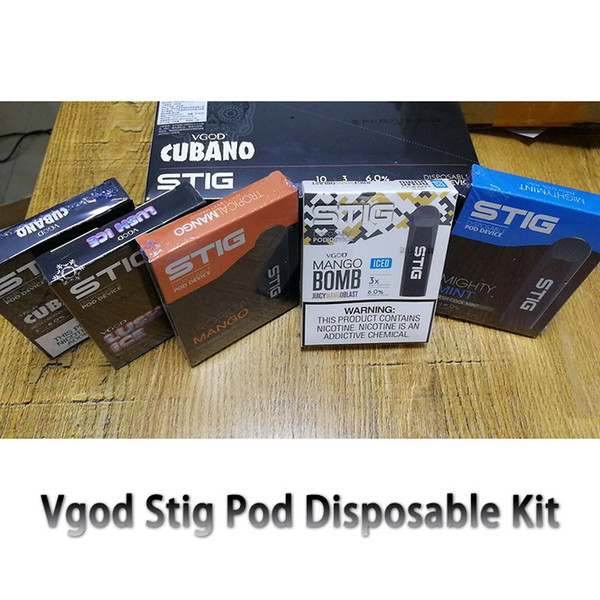 100% Original New package 5 flavors Vgod Stig Disposable mint Vape Pen Kit 270mAh 1.2ml pod Capacity Disposable E-Cig Kit