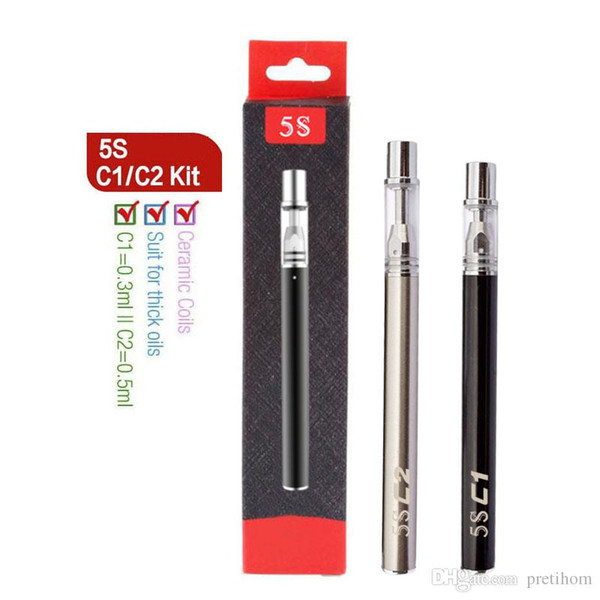 wholesale Mjtech 5S C1 C2 Kit 0.3ml 0.5ml Vape Pen for Thick Oil Cartriadges CE3 Cermic Coils Glass Tank 320mAh Starter Disposable vape pen