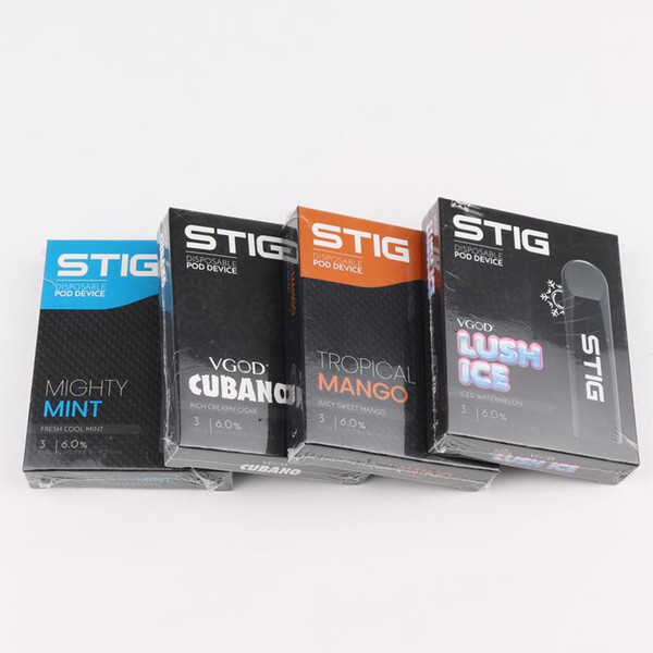 Stig Pod Disposable Device Vgod Mango Mint Flavors Vape Pen Kit 270mAh Fully Charged Battery 1.2ml pod Capacity E cigarette pods Wholesale