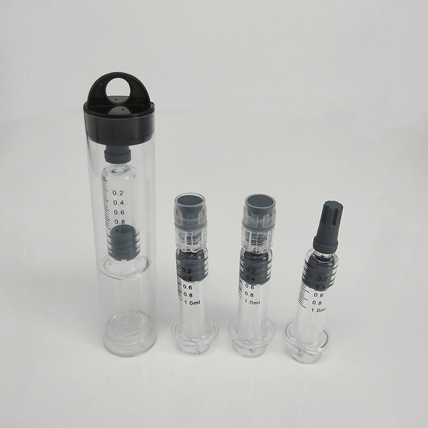 1ML Luer Lock Luer Head Glass Syringe with Plastic Tube For G2 AC1003 Kingpen Wax Thick Oil Cart Vape Pen Free Shipping