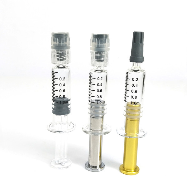 1ML Metal Plunger Gold Silver Pyrex Glass Syringe Vaping Coil Winding Jig Oil Filling Tool For 92a3 AC1003 Carts Co2 Thick Oil Tank