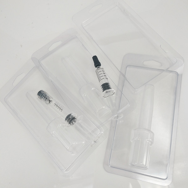 Plastic Clam Shell Blister Packing for 1ML Luer Lock Luer Head Glass Syringe With Measurement Mark For Oil Cart Thick Oil Tank