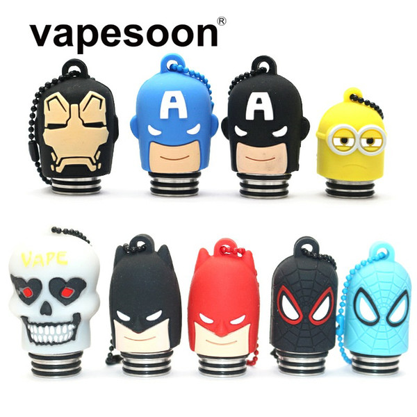 810 Thread Resin Drip Tips with Batman Spiderman Dustproof Plastic Silicone Cap Drip Tip for E Cigs Atomizers RDTA RTA RDA DHL Free