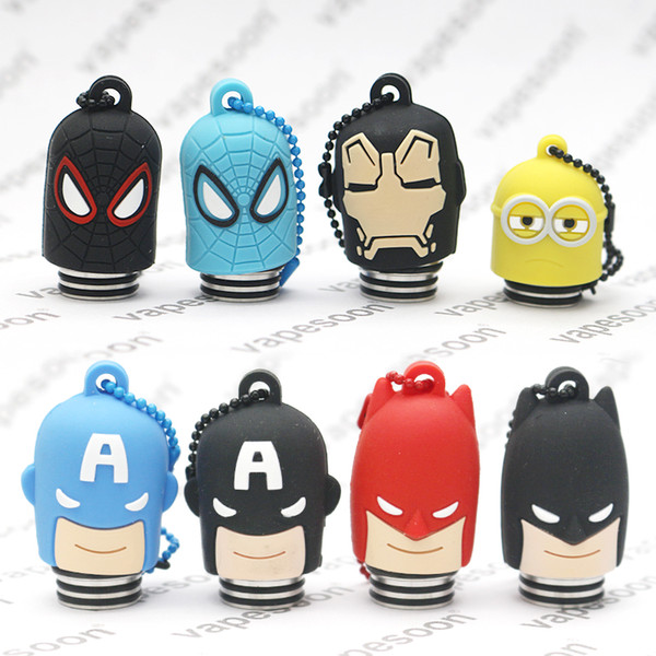 Resin drip tips 810 proof dust driptip batman spiderman dustproof chuff plastic silicone cap drip tip for 810 e cigs atomizers DHL free