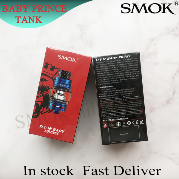 Original SMOK TFV12 Baby Prince Tank 4.5ml Bulb Glass Subohm Atomizer 10 Colors with Cobra 810 Drip Tip 100% Original SMOKTECH