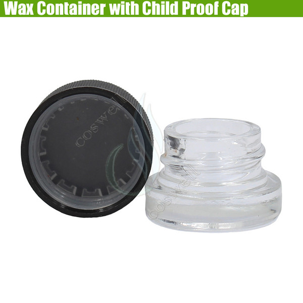 Pyrex Wax Container Child Proof Cap Cover Dab Glass Jars 5ml Dry Herb Herbal Non-Stick Concentrate Waxy Food Grade Bottle Vaporizers Dabber