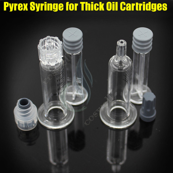 New Luer Lock Pyrex Syringe Glass tip head 1ML injector for thick Co2 Oil Cartridges Tank Clear Color BUD touch e cigs cigarettes atomizers