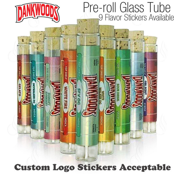 New DANKWOODS Empty Glass Tube Wood Cork Tips Cartridges Dry Herb Herbal RAW Pre-roll Flavors Stickers Packwoods Moonrock e cigarettes Vapor