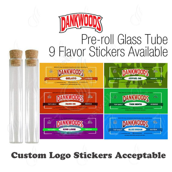 DANKWOODS Empty Glass Tube Wood Cork Tips Cartridges Dry Herb Herbal RAW Pre-roll Flavors Stickers Packaging Packwoods Moonrock ecig Vapor