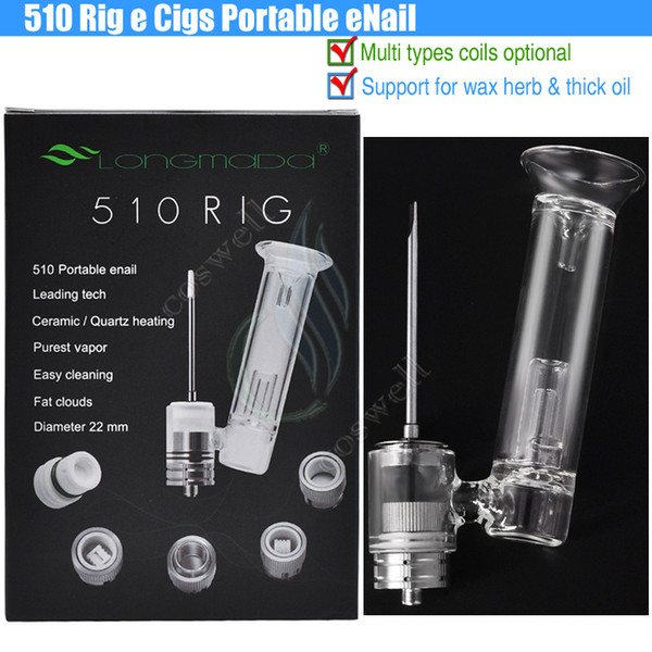 Top Longmada Portable e Nail 510 Rig glass Bongs Wax & Dry Herb Vaporizer Mr.Bald Ceramic Quartz heating Multi Coils Hookahs Vapor Vape Pen