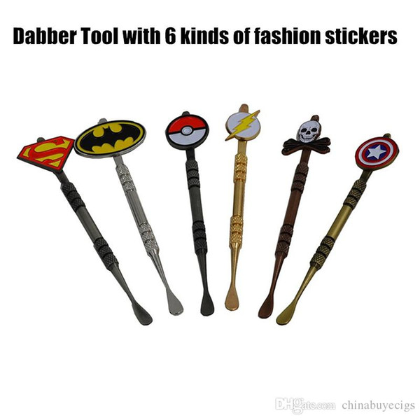 New Arrival 5 colors Dabber tool with fashion deign stickers Pokeball,Batman,Captain,superhero,Flash and Skull wax Dab tool 120mm Jars Tool