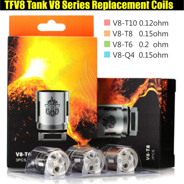 100%Quality TFV8 Coils V8-T10 V8-T8 V8-T6 V8-Q4 RBA Series Core Head TFV8 Cloud Beast Tank Vaporizer e cigs vapor RDA Replacement Atomizers