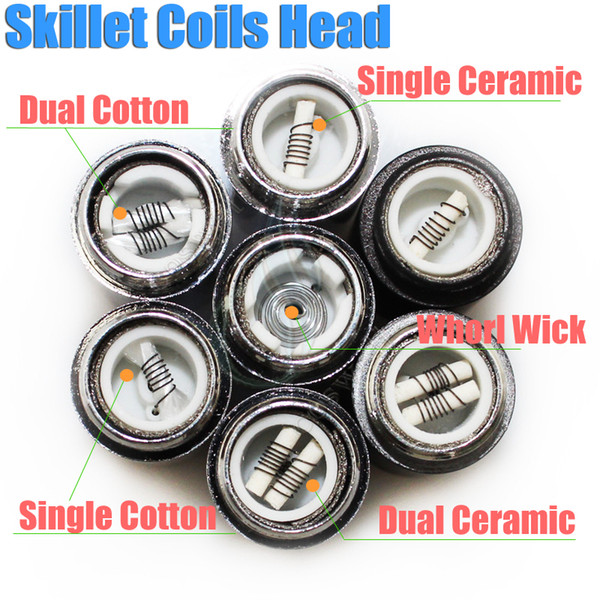 Skillet Atomizer rebuildable coils head for skillet Ego D Dual Ceramic Cotton Coil Herbal vapor wax Dry Herb vaporizer pen e cigatette core