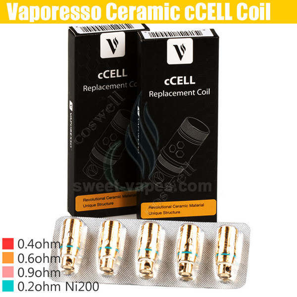 Authentic Vaporesso Ceramic c CELL Coils 0.9ohm 0.5ohm 0.6ohm Ni200 0.2ohm Replacement Coil Head Target VTC 75w Tank ecigs Atomizer core