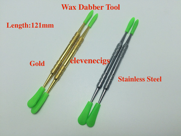 10pcs Gold and Stainless Steel Color Wax dabber tool with silicone tips for Wax atomizer dry herb vaporizer pen