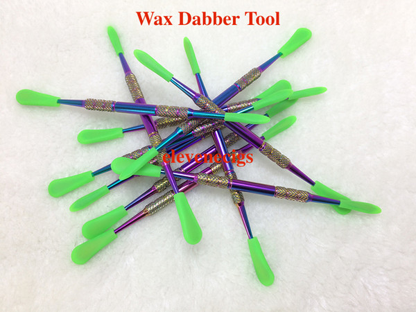 Wax Dabber Tool Wax Containers Clean Tools Rainbow Color 121mm Stainless Steel Dabber Tool with silicone cap for Wax Atomizer