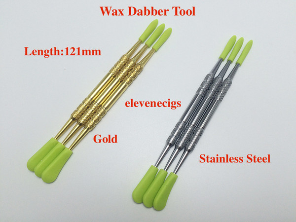 Gold and Stainless Steel 2 Style Wax dabber tool with Green silicone cap for Wax atomizer dry herb vaporizer pen