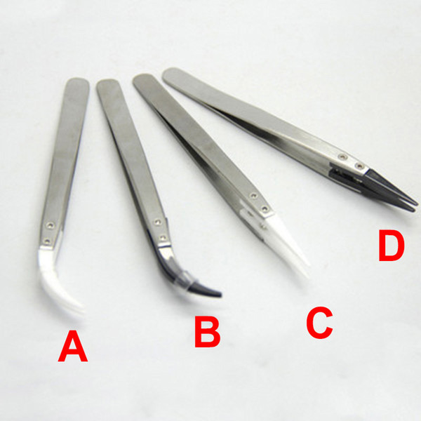 Ceramic Tweezers Fine Pointed Tips Stainless Steel Tweezer Handle Curved Aimed Repair Tools for DIY RDA Vapor Vape