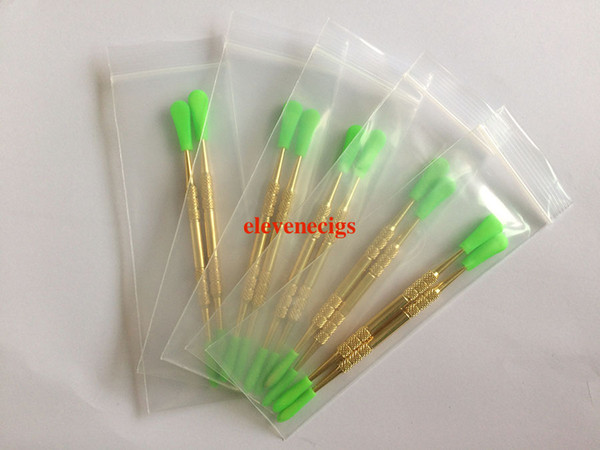 2pcs of a Plastic bag Gold Color Wax dabber tool with silicone tips for Wax atomizer dry herb vaporizer