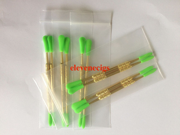 2pcs of a Plastic bag Gold Color Wax dabber tool with silicone caps for Wax atomizer dry herb vaporizer pen