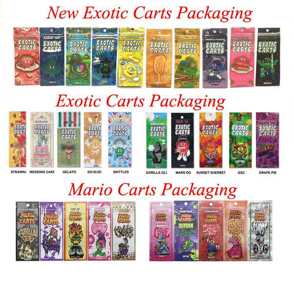 30 Flavors Exotic Carts Mario Carts Packaging Ziplock Bags Package for Exotic Carts Vape Cartridge Cearamic Coil 1.0ml AC1003 Vape Tank