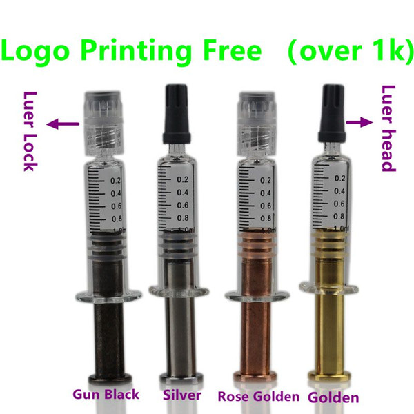 Colorfull metal twist plunger Luer Lock or head 1ml Glass Syringe glass container For co2 Oil Cartridge Glass cartridge thick oil Tank