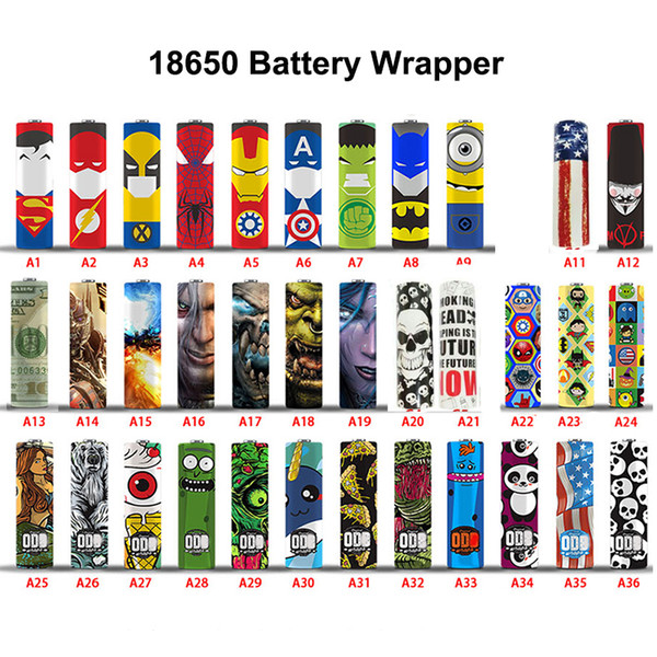 65 designs for 18650/20700/21700 battery Wraps PVC Sticker Shrinkable Wrap Cover Sleeve Heat Shrink Re-wrapping for Batteries Wrapper