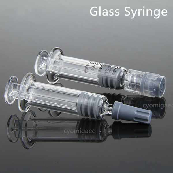 1ML Luer Head Lock Pyrex Glass Syringe No Needle Injector with measurement mark Clear for thick Co2 Oil Cartridges Tank Cigarettes Atomizer