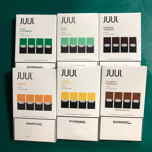 2019 mango Cucumber JUUL Pods 8 flavors for juul pen device mango mint fruit Portable vape pen 4pcs pack refillable pod cartridge ho