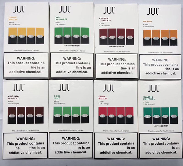 2019 mango Cucumber JUUL Pods 8 flavors for juul pen device mango mint fruit Portable vape pen 4pcs pack refillable pod cartridge DHL