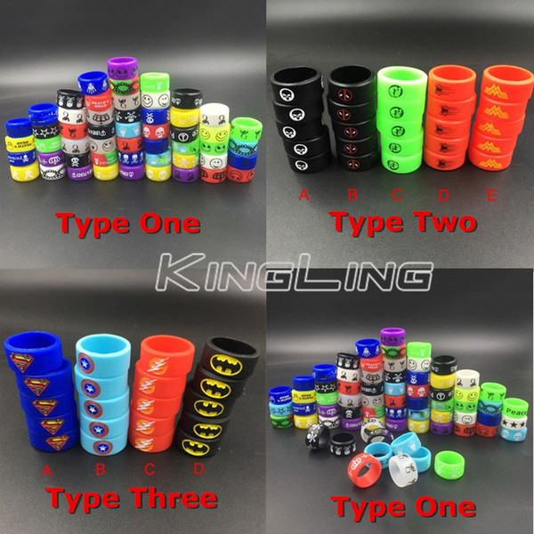 Vape Rings Super Hero Rubber Silicone Ring Spiderman Iron Wonder Woman Man Punisher Captain America fit Atomizers Mod Tank E Cig DHL Free