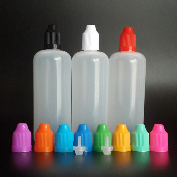 120ml LDPE E Juice Bottle 120ml Empty Plastic Dropper Bottle with Colorful Child Proof Cap and Long fine tips