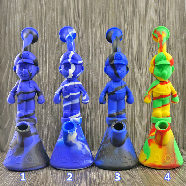 Silicone Water Pipes Mario Silicon Bubbler Bong Recycler Dab Rig Creative Design Tobacco Smoking Pipes With Glass bowl