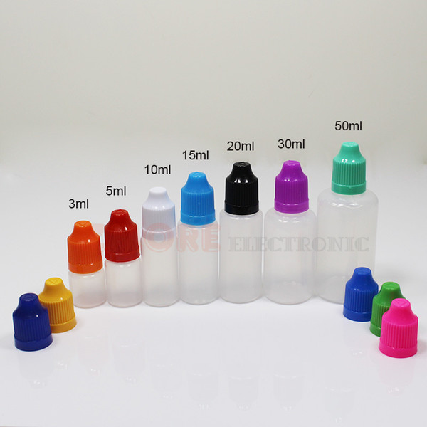 For Vape Oil E Cig Liquid Bottles 5ml 10ml 15ml 20ml 30ml 50ml Empty Dropper Ldpe Plastic Childproof Caps Long Thin Needle Tips