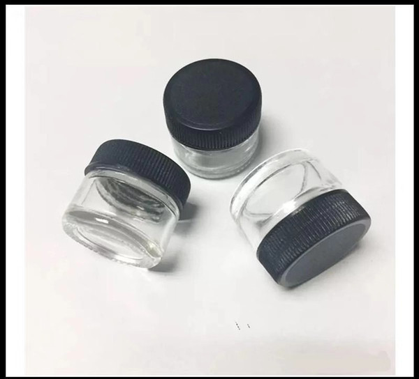 250Pcs/Lot 5ML Glass Jar Dry Herb Container Child Proof For Wax Thick Oil Shatter Plastic Cap Free Shipping